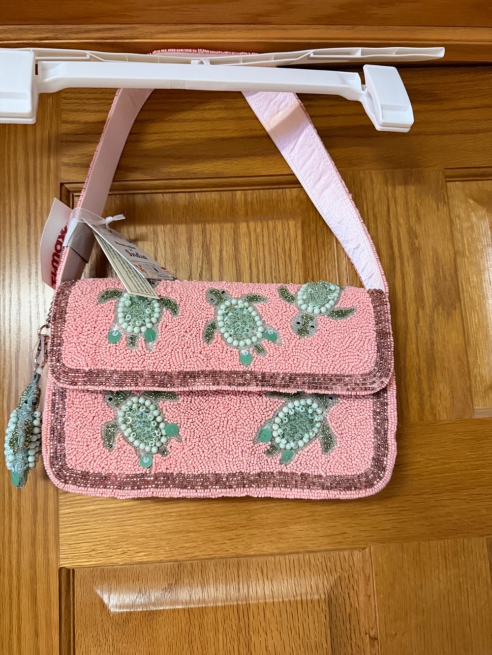 Beaded Pink Turtle Crossbody Bag